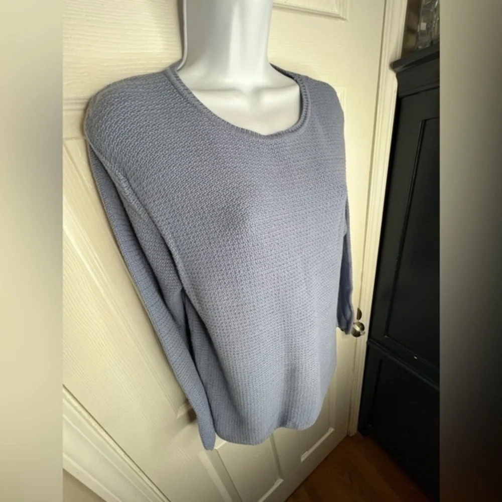 Talbots Women’s Small Blue Cotton Knit Crewneck Lightweight Sweater Top Flaw S